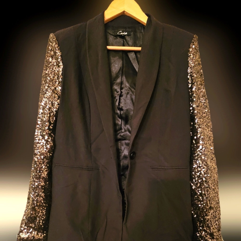 Cecico Black Sequin Sleeve Women's Blazer